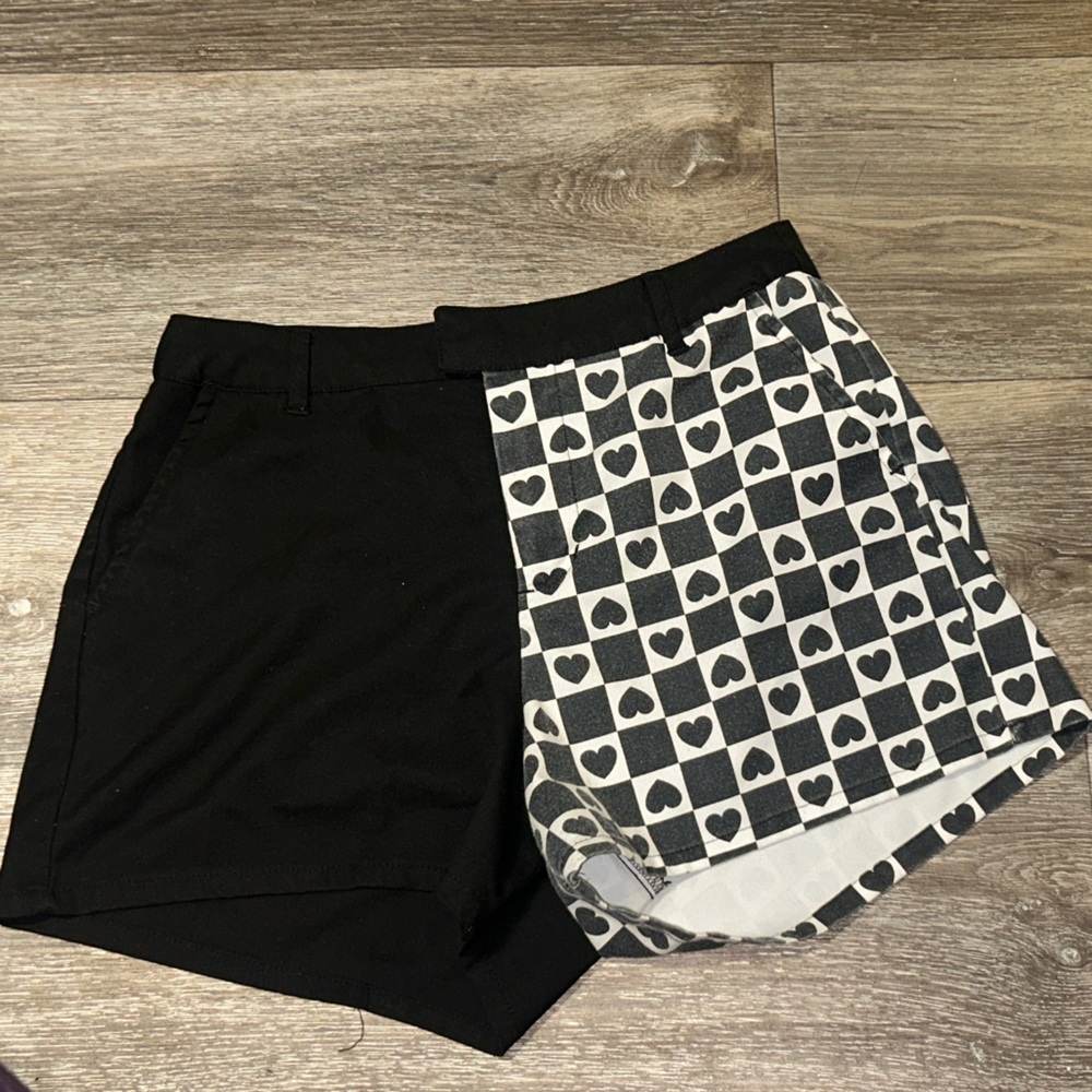 Half and Half Black and White Heart Hottopic Shorts